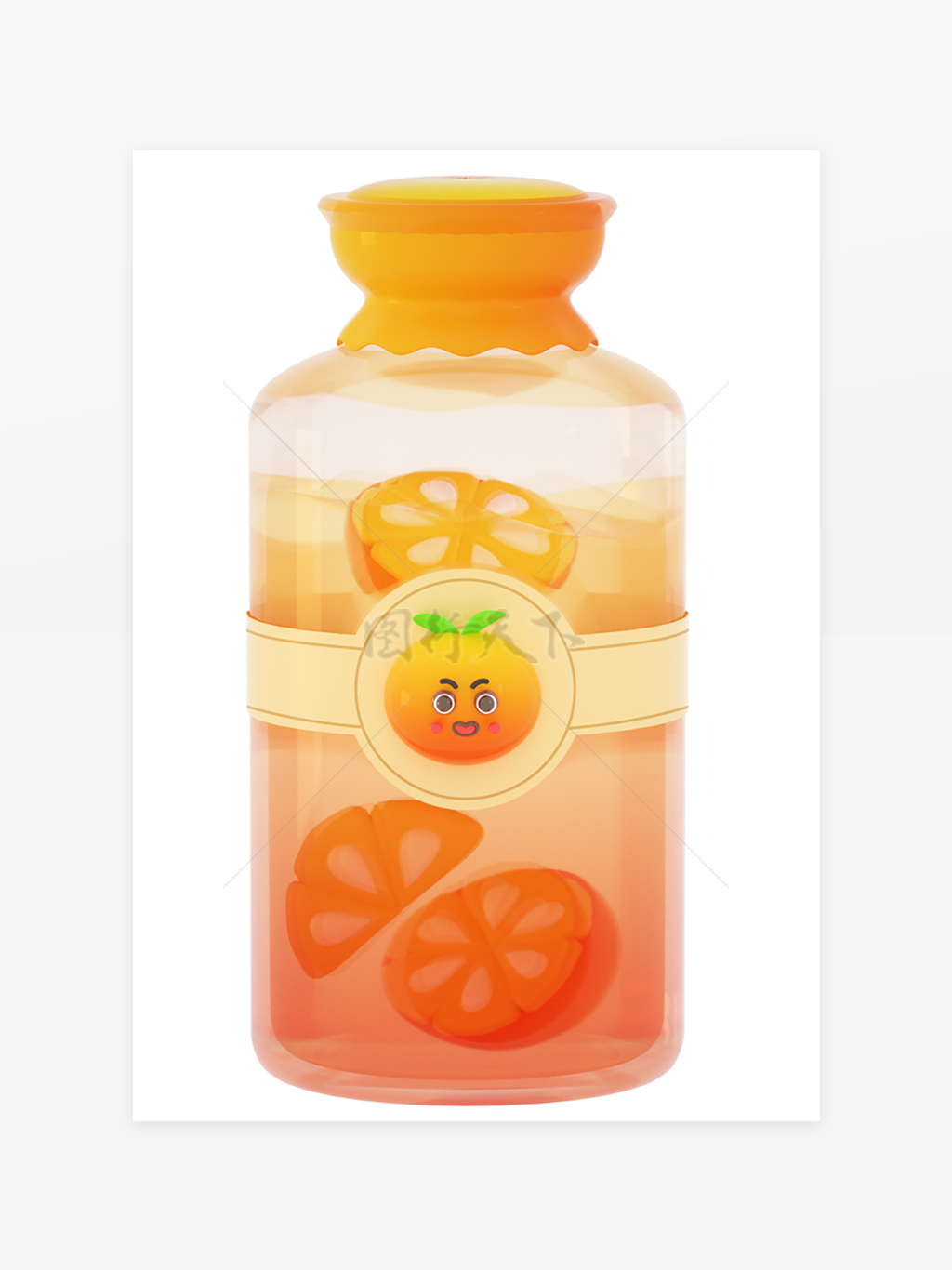 3D立体卡通水果饮料玻璃瓶橙汁